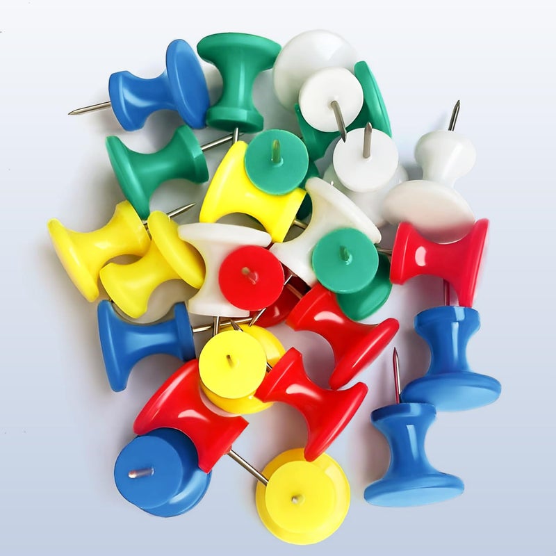 CraftyCrocodile 25 Giant Push Pins - Green, White, Yellow, Blue, Red Jumbo Tacks with Plastic Heads & Steel Points for Cork Board and Thick Papers - Image 3